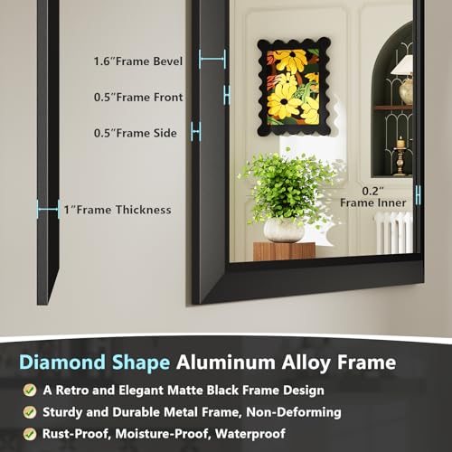 60x36 Inch Black Bathroom Mirror for Wall, Beveled Framed Rectangle Bathroom Vanity Mirrors for Over Sink, Bedroom, Living Room, Entryway, Anti-Rust, HD Tempered Glass, Horizontally/Vertically - size: 60"L x 36"W