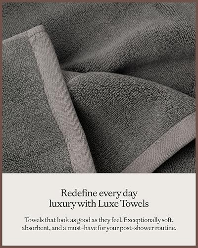Cozy Earth Complete Luxe Bath Bundle - 60% Cotton 40% Viscose from Bamboo - Quick Dry & Plush Cotton Bath Towel Set - 4 Washcloths, 2 Hand Towels, 2 Bath Towels, 2 Bath Sheets - Charcoal - color: Charcoal