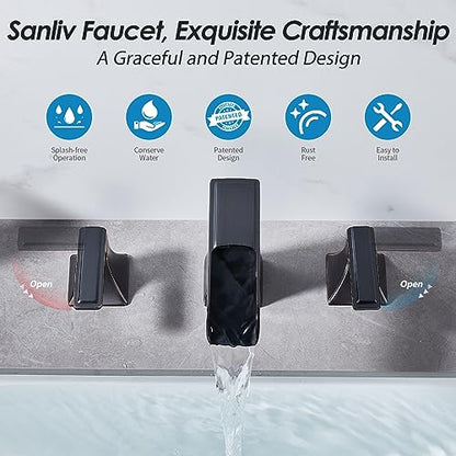 Oil Rubbed Bronze Bathroom Faucet, Sanliv 2-Handle Widespread Bathroom Faucet for 3-Hole Sinks 4-16 inch, Bronze Waterfall Vanity Faucet with Pop-Up Drain (ORB) - color: Oil Rubbed Bronze