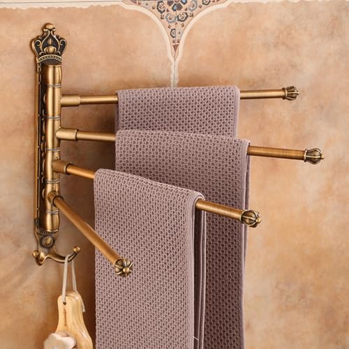 ZHOUXIAO Gold Bathroom Swing Out Towel Bar Holder Hook Wall-Mounted/Swivel Towel Rack Hanger Organizer for Bathroom, Vintage Towel Bar Folding Arm Swivel Hanger Bathroom STO 5Bars