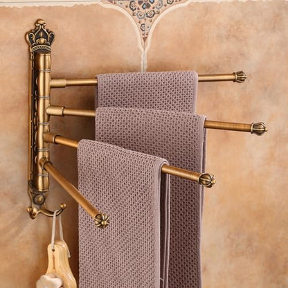 ZHOUXIAO Gold Bathroom Swing Out Towel Bar Holder Hook Wall-Mounted/Swivel Towel Rack Hanger Organizer for Bathroom, Vintage Towel Bar Folding Arm Swivel Hanger Bathroom STO 5Bars