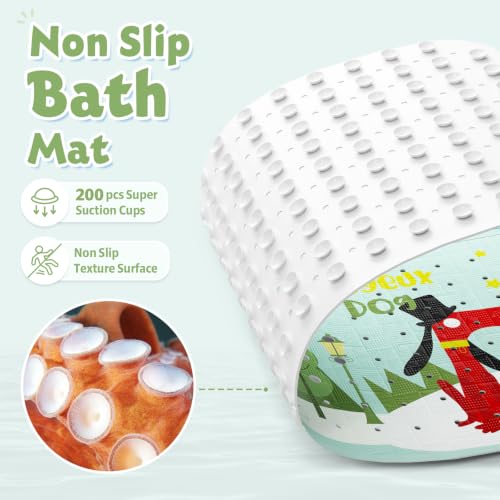 Baby Bath Mat for Tub Non Slip Kids, BPA Free Extra Long Bathtub Mat 40x16 with Drain Holes and 200 Suction Cups, Non Toxic Machine Washable Toddler Bath Mat, Eco-Friendly Certified - color: Greenjoydog