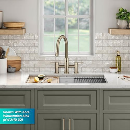 KRAUS Oletto Touchless Sensor Bridge Kitchen Faucet with Pull-Down Sprayhead in Matte Black, KSF-3122MB - color: Matte Black, style: Bridge Touchless Faucet