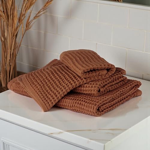 DEMMEX Organic Cotton Waffle Weave Turkish Bath Towel - Ultra Soft Lightweight Quick Dry, Oeko-Tex Certified, 100% Turkish Cotton (Terracotta, Large (60x30)) - color: Terracotta