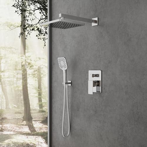 Gabrylly Shower System, Shower Faucets Sets Complete for Bathroom with High Pressure 10" Rain Shower and Handheld Shower, 2 Way Shower Valve Kit, Chrome - color: chrome 02