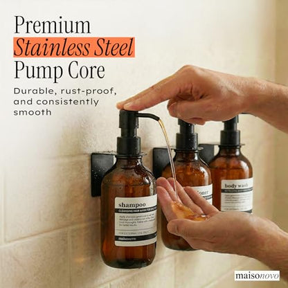 MaisoNovo Shampoo and Conditioner Dispenser|Refillable Amber Black Set of 3 | No Drill Wall Mount - Shower Soap Dispenser · Holds Body Wash or Hand Soap · Wall Soap Dispenser - color: Amber Classic Set of 3