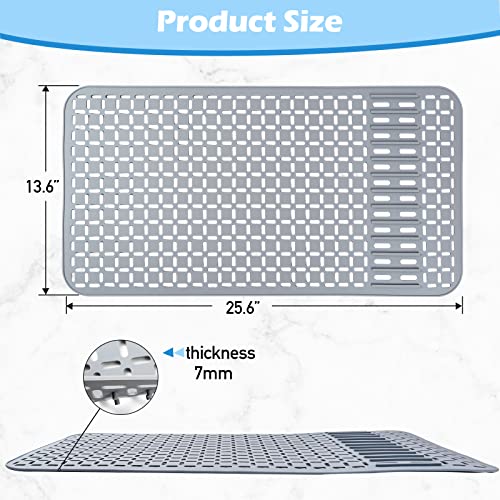 Silicone Sink Mat 26''x14'' Kitchen Sink Protector Mat With DIY Drain Hole, Grey Farmhouse Silicone Sink Mat Protector 1pcs Kitchen Sinks Accessories - style: 26"