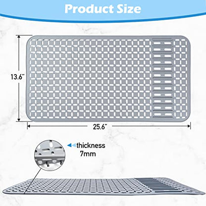 Silicone Sink Mat 26''x14'' Kitchen Sink Protector Mat With DIY Drain Hole, Grey Farmhouse Silicone Sink Mat Protector 1pcs Kitchen Sinks Accessories - style: 26"