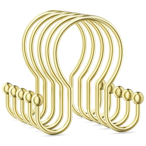 OEH Shower Curtain Hooks, 12 Pcs Minimalist Shower Curtain Rings, Metal Shower Curtain Hangers, Double Hook Gold Shower Curtain Hooks Rust Proof, Smooth Glide Shower Hooks for Shower Curtain Rod, Gold - color: Gold, size: Minimalist Double Hooks