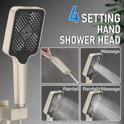Iriber Thermostatic Shower System with Adjustable Water Flow Push Button Diverter, Square Dual Shower Heads Faucet Set with Handheld Spray, Brushed Nickel Shower Mixer Valve Trim Kit (Valve Included) - color: Brushed Nickel 05