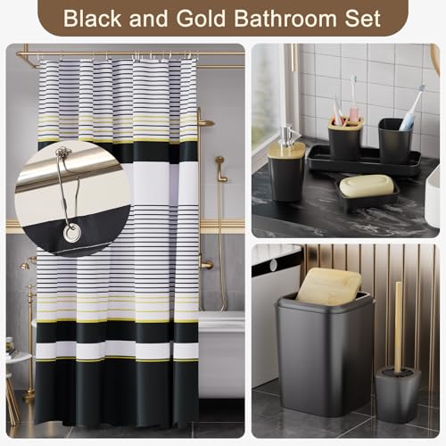24PCS Bathroom Sets with Shower Curtain and Rugs,Black Bathroom Accessories Set Waterproof White and Gold Shower Curtain Set,Black and White Bathroom Accessories - size: Bath Set+Shower Curtain+Bath Rugs, style: Black8