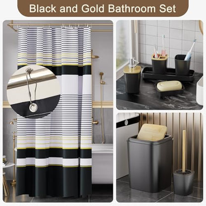 24PCS Bathroom Sets with Shower Curtain and Rugs,Black Bathroom Accessories Set Waterproof White and Gold Shower Curtain Set,Black and White Bathroom Accessories - size: Bath Set+Shower Curtain+Bath Rugs, style: Black8