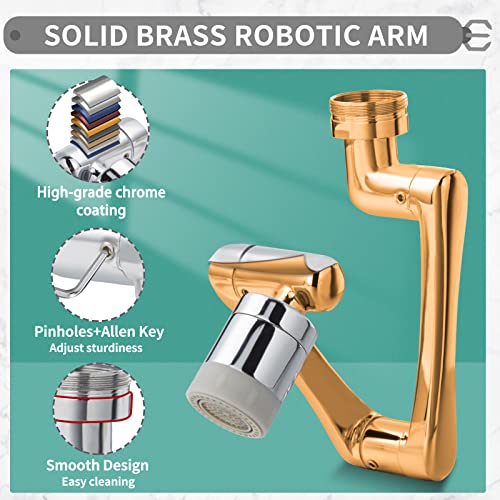 CECEFIN 1080°Rotating Faucet Extender Double Extension - Swivel Long Arm Robotic Faucet Aerator for Bathroom Kitchen Sink, Universal Spout Spray Attachment 2-Mode Outlet Face/Hair/Toddlers Hands Wash - color: E- Silver4- Long Arm Aerator