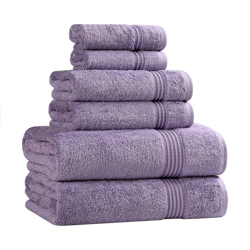 Superior Egyptian Cotton 6-Piece Towel Set, Bathroom Essentials, Towels For Bathroom, Apartment, Airbnb, Guest Bath, Face, Hand, Bath Towels, Washcloths, Absorbent, Fast Drying, Royal Purple - color: Royal Purple, size: 6 Piece Towel Set