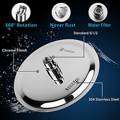 Voolan High Pressure Rain Shower Head - Rainfall Shower head Made of 304 Stainless Steel - Comfortable Shower Experience Even at Low Water Flow (6 Inch, Chrome) - color: Chrome, size: 6 Inch