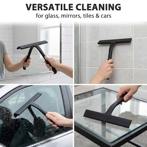 Shower Squeegee for Glass Doors, Hang Anywhere Silicone Shower Squeegee with Hook Design for Easy Hanging and Cleaning (Black) - color: Black