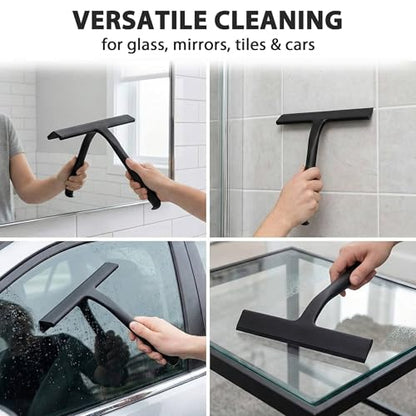 Shower Squeegee for Glass Doors, Hang Anywhere Silicone Shower Squeegee with Hook Design for Easy Hanging and Cleaning (Black) - color: Black