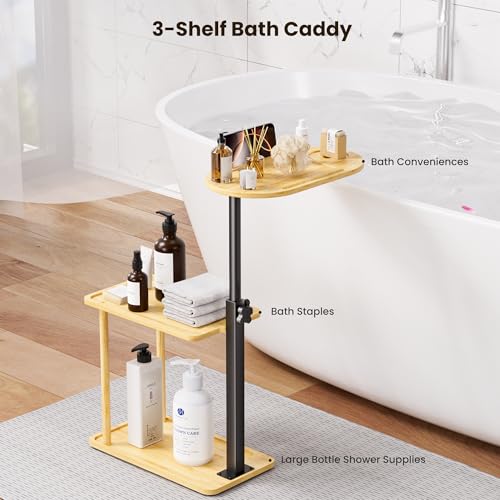 Bathtub Tray Table, Freestanding Bath Side Table Tub Tray Caddy | 3 Layer Bamboo Bath Board Shelf, Bathtub & Bathroom Accessories, New Home Gift for Mom, Housewarming, Anniversary, Wedding - color: Natural