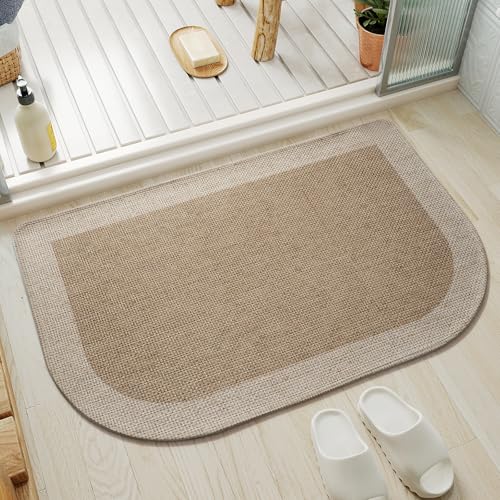 YDKGL Half Circle Bath Mat, Thin Bathroom Rugs Fit Under Door, Brown 20x31 | Non Slip, Quick Dry Absorbent, Rubber Backing Washable, Semi Circle Bathmat for Bathroom Floor, Tub and Shower, Home Decor - color: A-beige Brown, size: 20” X 31“