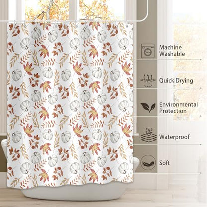 Moutina Maple Leaves Pumpkin Shower Curtain, Autumn Thanksgiving Home Decor Fall Bathtub Bathroom Curtain Set - 72x72 Inch Waterproof Polyester Fabric with Hooks - color: Fall-1
