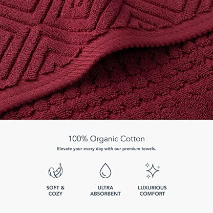 Texere 100% Organic Cotton 700 GSM Luxury Bath Towel Sets - Ultra Soft Hotel and Spa Quality, 2 Large Bath Towels, 2 Hand Towels, 2 Washcloths (Diamond, Merlot, 6 Piece) - color: Merlot (Diamond)