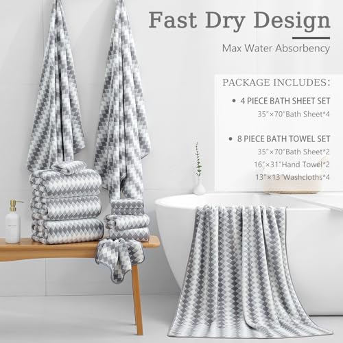 Bath Towel Set Gray 4Pack-35x70 Towel,600GSM Ultra Soft Microfibers Bathroom Towel Set Extra Large Plush Bath Sheet Towel,Highly Absorbent Quick Dry Oversized Towels Spa Hotel Luxury Shower Towels - color: Diamond Gray, size: 4 Piece Bath Towel Set
