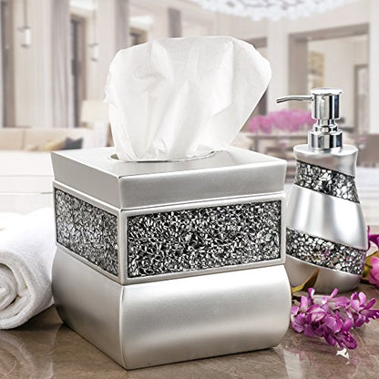 Crackled Glass Silver Square Resin Tissue Box Cover with Bottom Slider - style: Square Tissue Box Cover