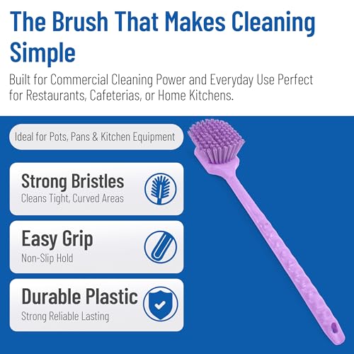 SPARTA 20" Floater Scrub Brush with Long Handle, Oil-Resistant Polyester Bristles, Multiple Trim Angles, Foam-Injected Polymer Block, Commercial Cleaning Tool, Purple - color: Purple