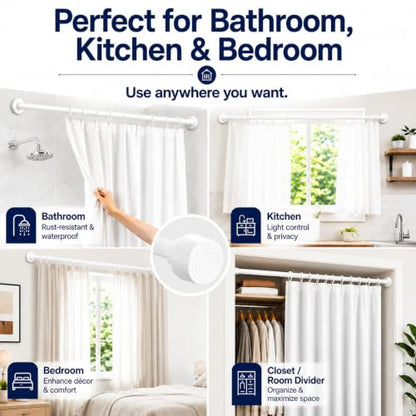 Adjustable Shower Curtain Rod - Rust Free Shower Rods 26x78 Inches | No Drill Curtain Rod with Spring, Versatile & Heavy Duty Tension Rod for Home, Kitchen, Bedroom, Closet & Showers - color: White