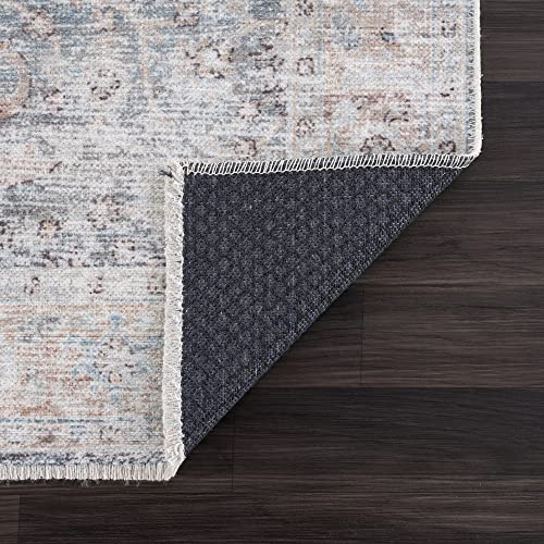 Bloom Washable Non-Slip 7 ft Blue/Red Boho Runner Rug - Kitchen, Hallway - color: Ocean Blue / Brick, size: 2'6" x 7' (Runner)