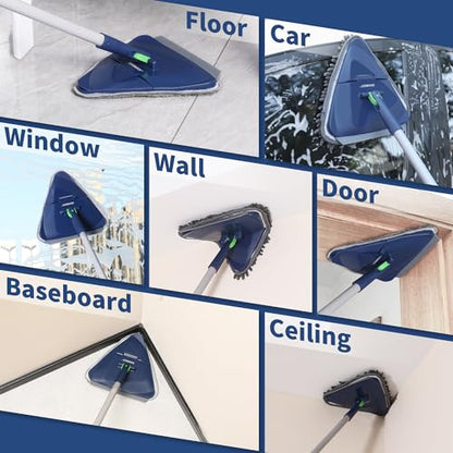 BOOMJOY Wall Cleaner Mop with 82 Inches Long Handle, Baseboard Cleaner Tool Duster with Squeegee, Ceiling Cleaning Tool with 6 Replacement Pads for Painted Walls, Window, Floor - Blue - color: Blue
