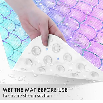 Pink Blue Mermaid Bathtub Shower Mat Fish Underwater Sea Non-Slip Tub Extra Long Bath Floor 40X16 Inch Machine Washable for Bathroom Tub Bath Mat for Toddler and Baby - color: Pink Blue Mermaid Scale