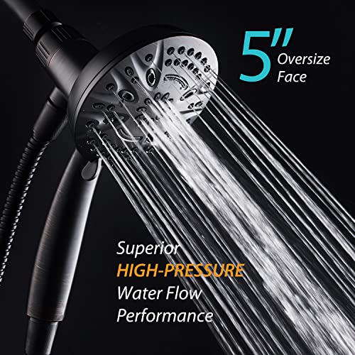 AquaDance New Magnetic Docking 8-setting High Pressure Handheld Shower Head | Space-age Magnetic Guidance Bracket System, Giant 5-inch Face, Extra-long 72-inch Stainless Steel Hose - Bronze - color: Oil Rubbed Bronze