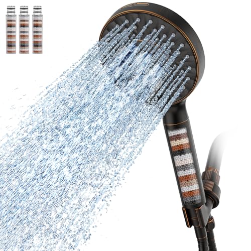 SR SUN RISE Filtered Shower Head with Handheld High Pressure 9 Spray Mode Showerhead Detachable Shower Head Water Softener Filters Beads for Hard Water Remove Chlorine 4 Filters ORB - color: Oil Rubbed Bronze, size: 4 Filters