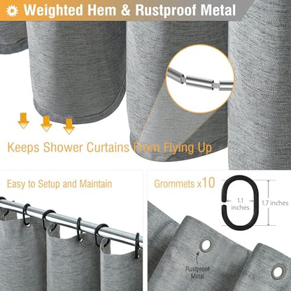 BTTN Narrow Long Linen Textured Fabric Shower Curtain, 60x84, Grey/Gray | Narrow Long Size, 230GSM Waterproof Polyester, Heavy Duty Cloth, Weighted Hem, 10 Hooks, Modern Hotel Style, Machine Washable - color: Grey, size: 60"W x 84"L (Pack of 1)