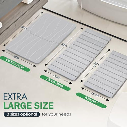 Extra Large Stone Bath Mat 32 x 20 in, Non Slip Quick Dry Diatomite, Gray | Super absorbent surface, easy-care finish, includes non-slip pad, bathroom and dish-drying use - color: Extra Large Gray