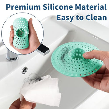 3Pcs Silicone Hair Catcher Shower Drain for Bathtub & Sink Trap/Strainer | 3 Pack Anti-Clog Collapsible Tub Protector Cover, Pet Hair Stopper fit 1 1/2" to 1 5/8'' Bathroom, Shower Stall & Sink Drains - color: Aqua