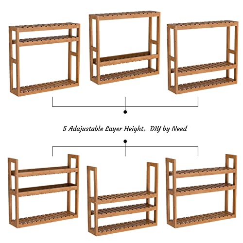 Domax Bamboo Bathroom Shelf 3-Tier Wall Mount Storage Rack Multifunctional Adjustable Layer Free Standing Over Toilet Utility Shelves Living Room Kitchen (Walnut) - color: Walnut