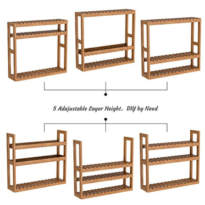 Domax Bamboo Bathroom Shelf 3-Tier Wall Mount Storage Rack Multifunctional Adjustable Layer Free Standing Over Toilet Utility Shelves Living Room Kitchen (Walnut) - color: Walnut