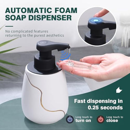 BosilunLife Rechargeable Auto Touchless Liquid Soap Dispenser 17oz Ceramic | With Elegant Golden Curved Line.With Waterproof Pump,Touch-Free Sensing.17oz Dish Soap For Kitchen And Bathroom，White - color: White, style: Liquid Pump
