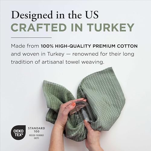 Thyme and Sage 100% Cotton Turkish Kitchen Hand Towel Set, Sage, 8 Pack | Premium Materials, 16"x26", Made in Turkey, Ultra Absorbent, 350 GSM - color: Sage, size: Pack of 8