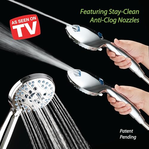 AquaCare 50-mode High Pressure Shower Head Combo with Arm & Dual Power Wash | Hygienic Jets, 2-mode Handheld Power Wash for Tub, Tile & Pets, Long 6 ft. Stainless Steel Hose, Extra Wall Bracket / Chrome - color: All-Chrome, style: 1.8 Gallons Per Minute