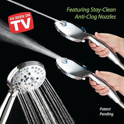AquaCare 50-mode High Pressure Shower Head Combo with Arm & Dual Power Wash | Hygienic Jets, 2-mode Handheld Power Wash for Tub, Tile & Pets, Long 6 ft. Stainless Steel Hose, Extra Wall Bracket / Chrome - color: All-Chrome, style: 1.8 Gallons Per Minute