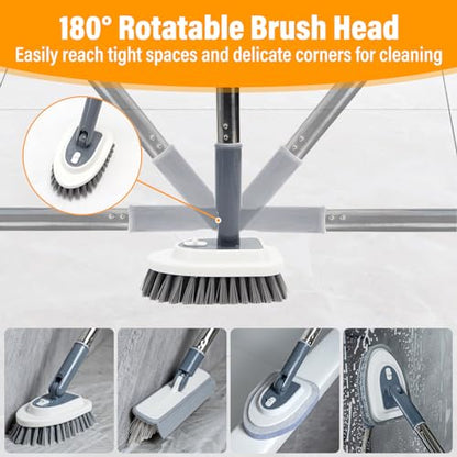 4 in 1 Tile Shower Cleaner Brush, Long Handled Scrub Brush for Shower with Adjustable Long Handle Floor Scrub Brush for Cleaning Bathroom/Shower/Tub/Tile/Kitchen/Glass/Wall