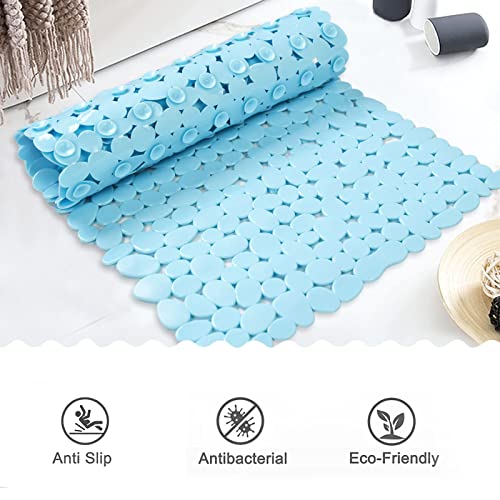 SONGZIMING Bathtub Mat Non Slip Pebble Bath Shower Mat with Drain Holes, Suction Cups Mat for Tub 16" W x 35" L, Blue - color: Blue