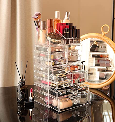 Cq acrylic Makeup Organizer Skin Care Large Clear Cosmetic Display Cases Stackable Storage Box With 11 Drawers For Vanity,Set of 4 - size: 11 Drawers