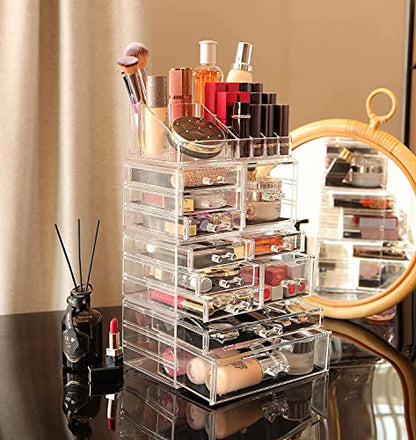 Cq acrylic Makeup Organizer Skin Care Large Clear Cosmetic Display Cases Stackable Storage Box With 11 Drawers For Vanity,Set of 4 - size: 11 Drawers