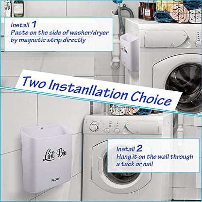 Picowe Magnetic Laundry Storage, Large Lint Holder Bin for Laundry Room, Space-Saving Trash Container Hanging on Dryer, Washer or Wall Mount (Gray White) - size: L Design - White