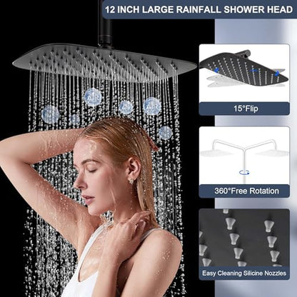 Oil Rubbed Bronze Shower System with Caddy, 12 Inch | Stainless Steel Bathroom Rain Shower Head and Handle Set Fixture, Outdoor Shower Kit Exposed Wall Mounted - color: Oil Rubbed Bronze, style: 2.5 Gallons Per Minute-Square