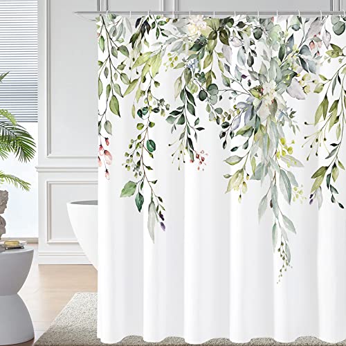 Sage Green Eucalyptus Shower Curtain, Floral Print, 72x78 | Watercolor Plant Leaves Floral Print, Extra Long Waterproof Fabric Bathroom Decor, Machine Washable, Rustproof Grommets - color: Sage Green, size: 72"W x 78"L (Pack of 1)